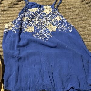 Blue Floral Embroidered Women's Top